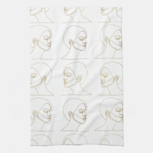 Minimal Female Face Line Pattern (4) Tea Towel
