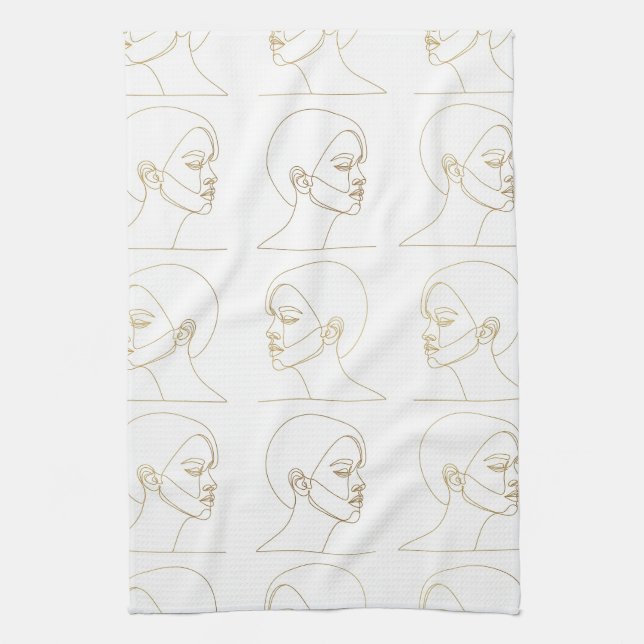 Minimal Female Face Line Pattern (4) Tea Towel (Vertical)