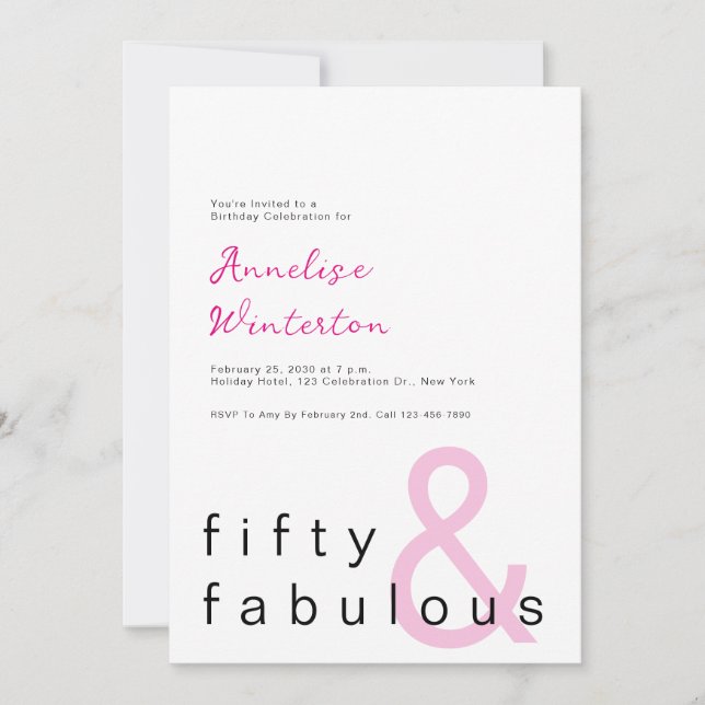 Minimal Fifty and Fabulous 50th Birthday Invitation (Front)