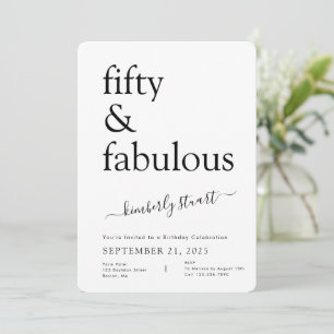 Minimal Fifty and Fabulous 50th Birthday Party  Invitation