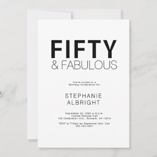 Minimal Fifty and Fabulous 50th Birthday Party Invitation