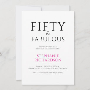 Minimal Fifty and Fabulous 50th Birthday Party Invitation