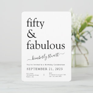 Minimal Fifty and Fabulous 50th Birthday Party  Invitation