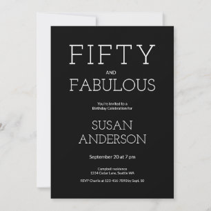 Minimal Fifty and Fabulous 50th Birthday Party Invitation