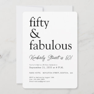 Minimal Fifty and Fabulous 50th Birthday Party  Invitation