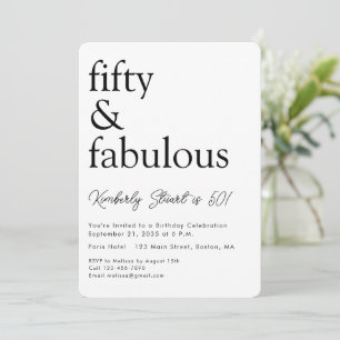 Minimal Fifty and Fabulous 50th Birthday Party  Invitation
