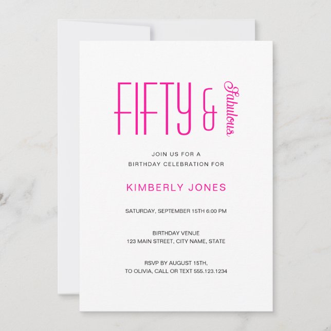 Minimal Fifty and Fabulous 50th Birthday Party Invitation (Front)