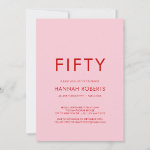 Minimal Fifty and Fabulous 50th Birthday Party Invitation