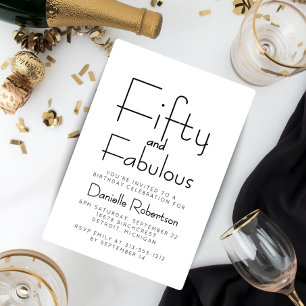 Minimal Fifty and Fabulous 50th Birthday Party Invitation