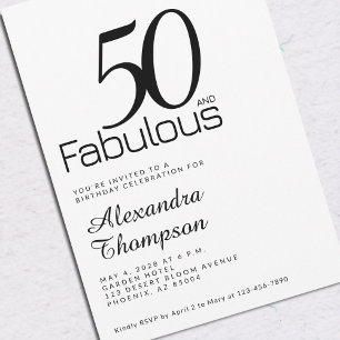 Minimal Fifty and Fabulous 50th Birthday Party Invitation