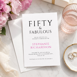Minimal Fifty and Fabulous 50th Birthday Party  Invitation