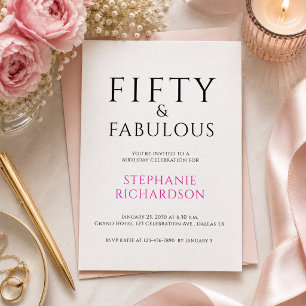 Minimal Fifty and Fabulous 50th Birthday Party  Invitation