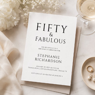 Minimal Fifty and Fabulous 50th Birthday Party Invitation