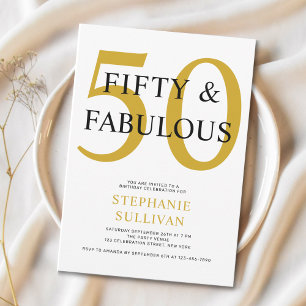 Minimal Fifty and Fabulous 50th Birthday Party Invitation