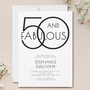 Minimal Fifty and Fabulous 50th Birthday Party Invitation