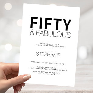 Minimal Fifty and Fabulous 50th Birthday Party Invitation