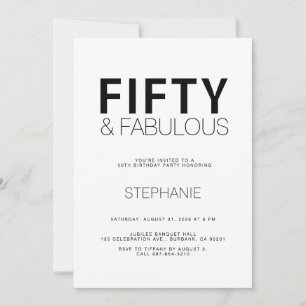 Minimal Fifty and Fabulous 50th Birthday Party Invitation