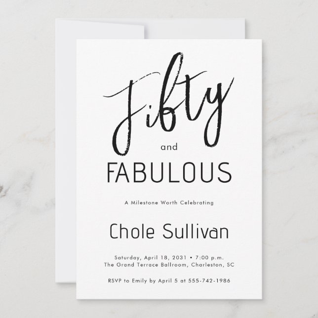 Minimal Fifty and Fabulous 50th Birthday Party Invitation (Front)