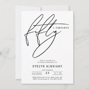 Minimal Fifty and Fabulous 50th Birthday Party Invitation