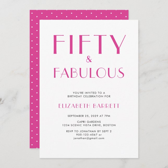 Minimal Fifty and Fabulous 50th Birthday Party Invitation (Front/Back)