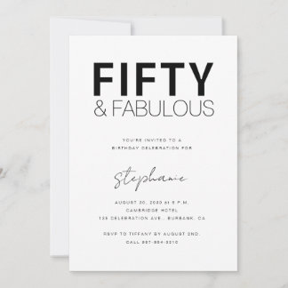 Minimal Fifty and Fabulous 50th Birthday Party Invitation