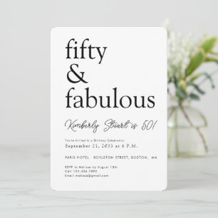 Minimal Fifty and Fabulous 50th Birthday Party  Invitation