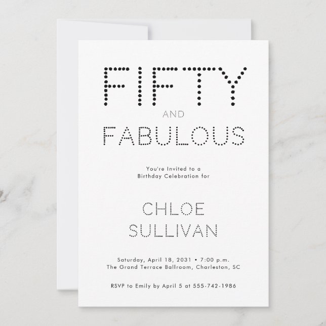 Minimal Fifty and Fabulous 50th Birthday Party Invitation (Front)
