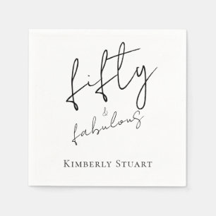 Minimal Fifty and Fabulous 50th Script Birthday Napkin