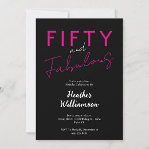 Minimal Fifty and Fabulous Pink 50th Birthday  Invitation