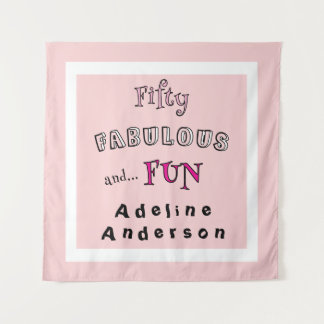 Minimal Fifty Fabulous Pink Typography 50 Birthday Tapestry