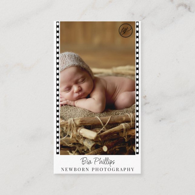 Minimal Film Strip Newborn Photography  Business Card (Front)