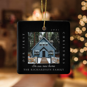 Minimal First Christmas In Our New Home 2 Photo Ceramic Ornament