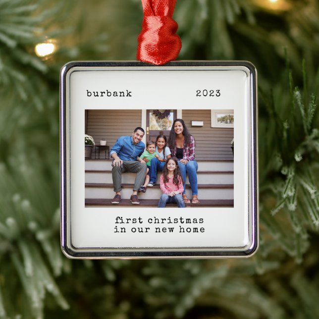Minimal First Christmas In Our New Home Photo Metal Tree Decoration (Tree)