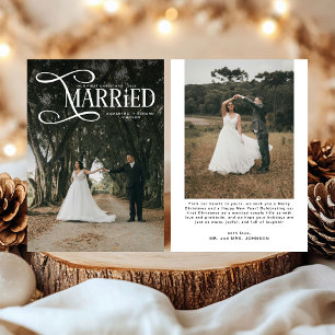 Minimal First Christmas Married Couples 2 Photos Holiday Card
