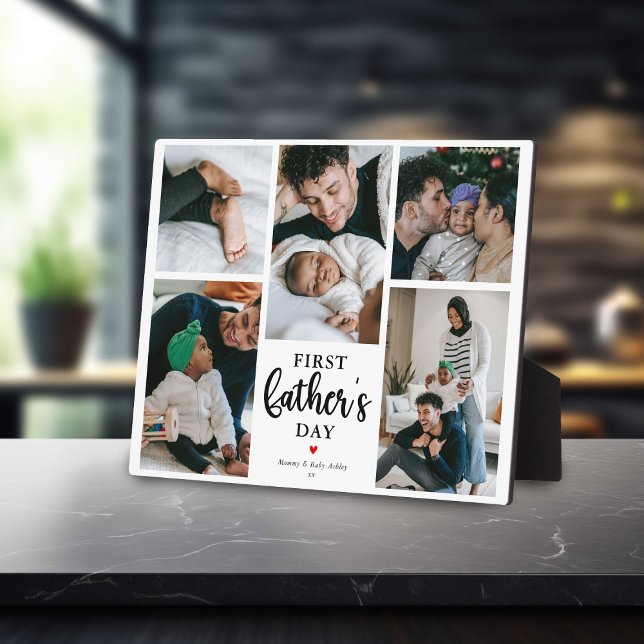 Minimal First Father's Day Photo Collage Keepsake Plaque (Creator Uploaded)