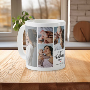 Minimal First Mother's Day Photo Collage Keepsake Coffee Mug