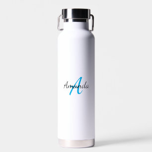 Minimal First Name + Initial Monogram Blue Water Bottle