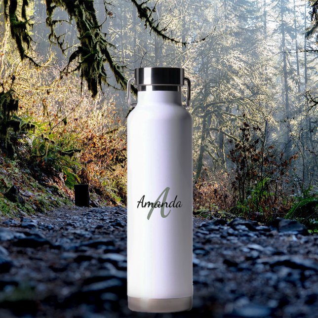 Minimal First Name + Initial Monogram Green Water Bottle (Creator Uploaded)