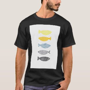 minimal fish decor / yellow / black / blue T-Shirt
