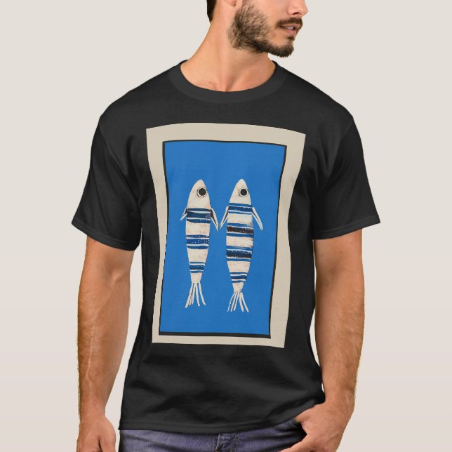 Minimal Fish on Blue T-Shirt (Front)