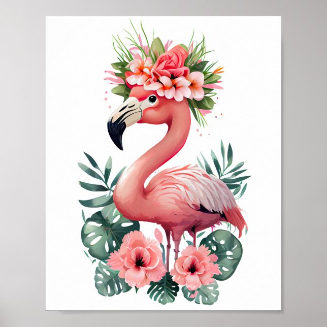minimal flamingo watercolor art poster (Front)