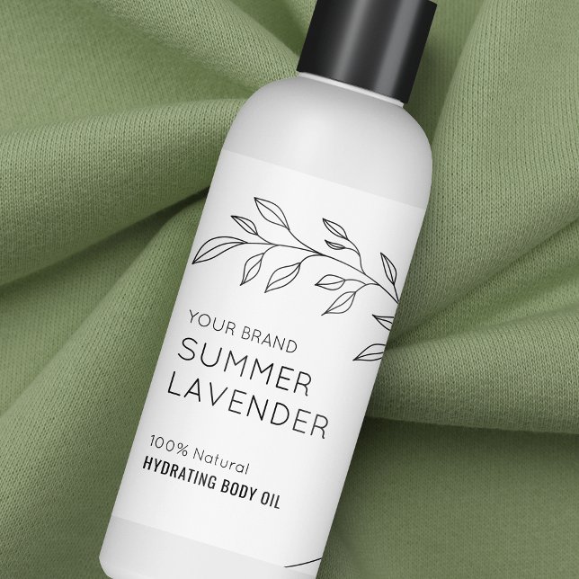 Minimal Floral 4 OZ 120ml Cosmetic Bottle Label (Minimal product label featuring botanical motif in black and white with elegant typography)