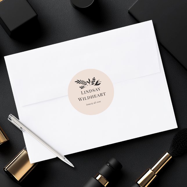 Minimal Floral Beige Botanical  Classic Round Sticker (Minimal Floral Beige Botanical  Classic Round Sticker)