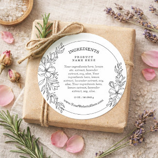 Minimal Floral Black and White Ingredients Sticker
