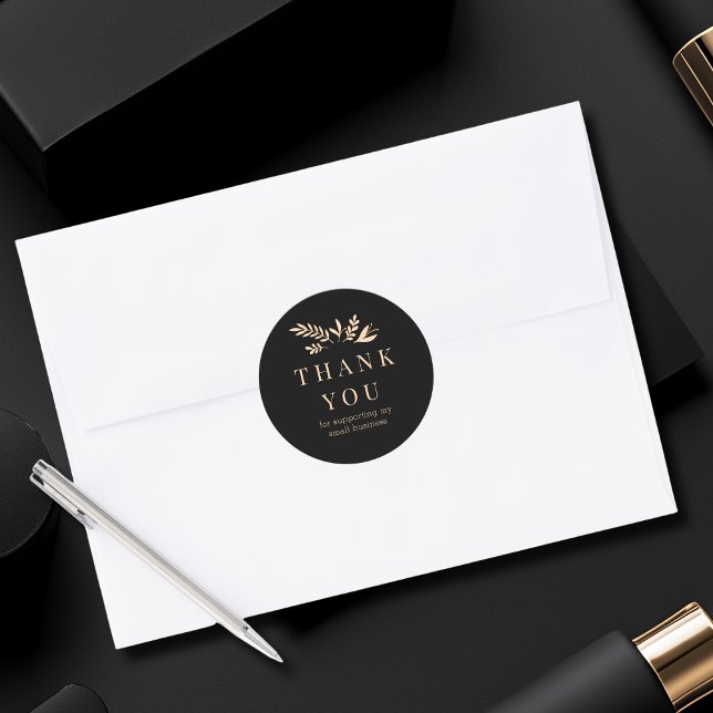 Minimal Floral Black Botanical THANK YOU Classic Round Sticker (Minimal Floral Black Botanical THANK YOU Classic Round Sticker)