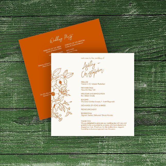 Minimal Floral Botani Burnt Orange Wedding Programme (Creator Uploaded)