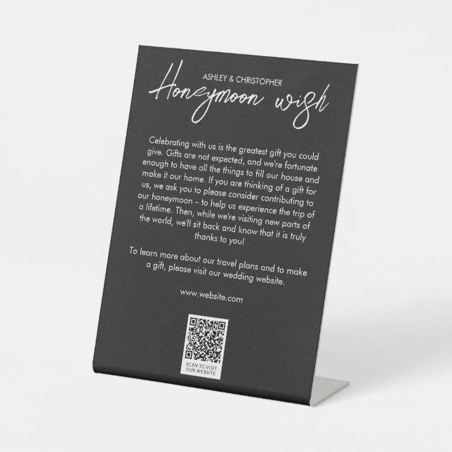 Minimal Floral Botanical Black Noir Honeymoon Fund Pedestal Sign (Front)