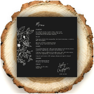 Minimal Floral Botanical Black Noir Wedding Menu