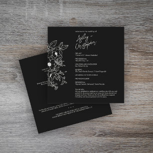Minimal Floral Botanical Black Noir Wedding Programme