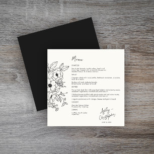 Minimal Floral Botanical Black on White Wedding Menu